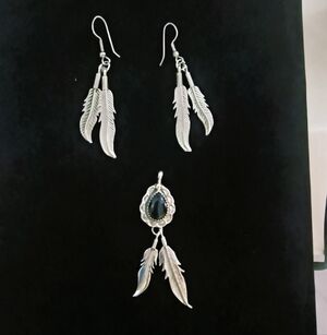 Solid Sterling Silver Signed Albert Payton Onyx Pendant and Matching Earrings